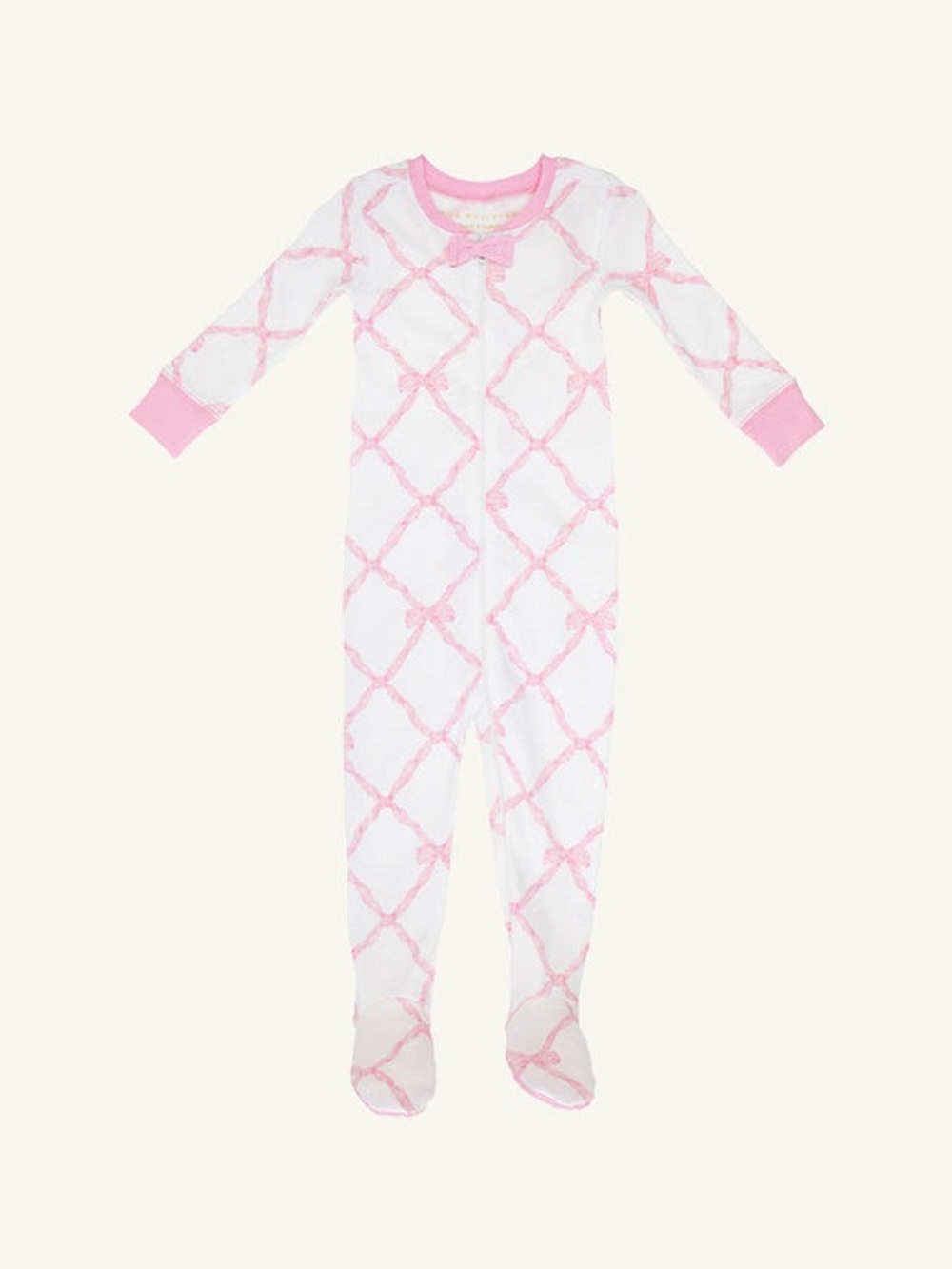 The Beaufort Bonnet Company White Footed Pajama with Pink Bow Lattice
